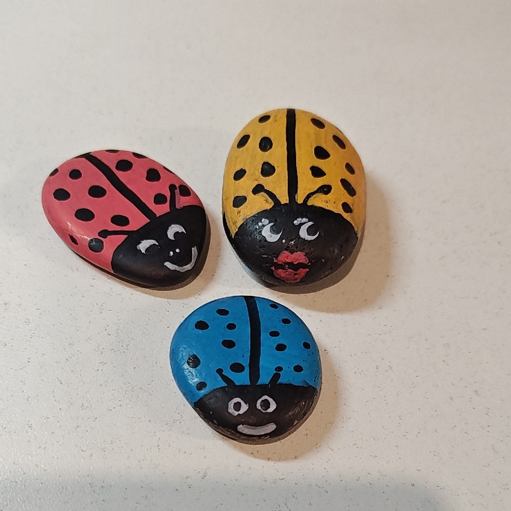2 For $10 Handmade Painted Ladybug Family Garden Decor Rocks